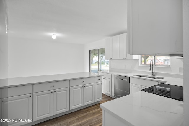 kitchen with a wealth of natural light, white cabinetry, a sink, and stainless steel dishwasher