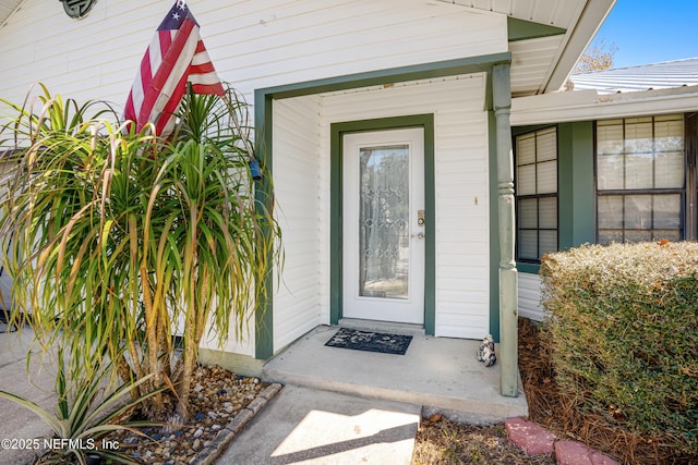 entrance to property with metal roof