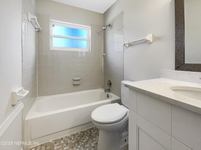 full bathroom with vanity, toilet, and bathing tub / shower combination