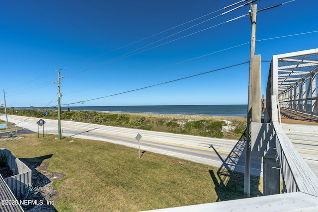 exterior space featuring a beach view