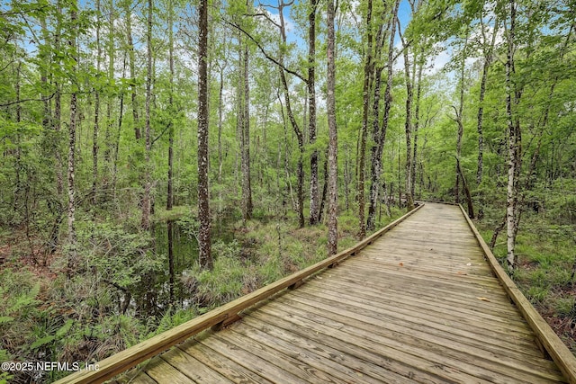 view of home's community featuring a wooded view