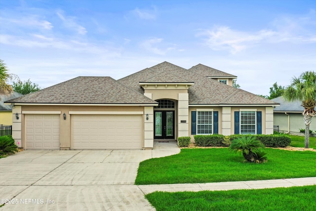 244 Palazzo Cir, Saint Augustine, FL 32092 - view of front of property with french doors, stucco siding, roof with shingles, a garage, and driveway