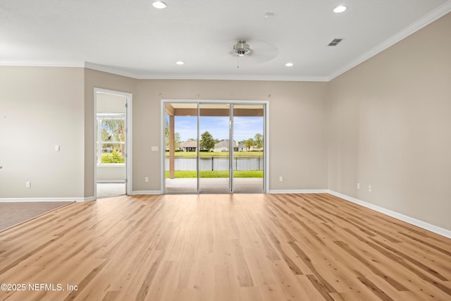 244 Palazzo Cir, Saint Augustine, FL 32092 - spare room with ornamental molding, a ceiling fan, light wood-style flooring, baseboards, and recessed lighting