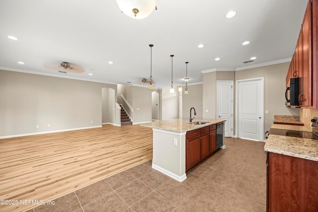 244 Palazzo Cir, Saint Augustine, FL 32092 - kitchen with a sink, range, arched walkways, stainless steel dishwasher, and black microwave