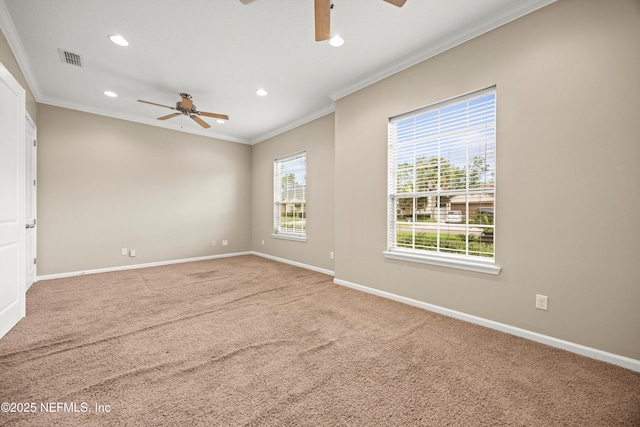 244 Palazzo Cir, Saint Augustine, FL 32092 - carpeted spare room featuring a ceiling fan, ornamental molding, recessed lighting, and baseboards