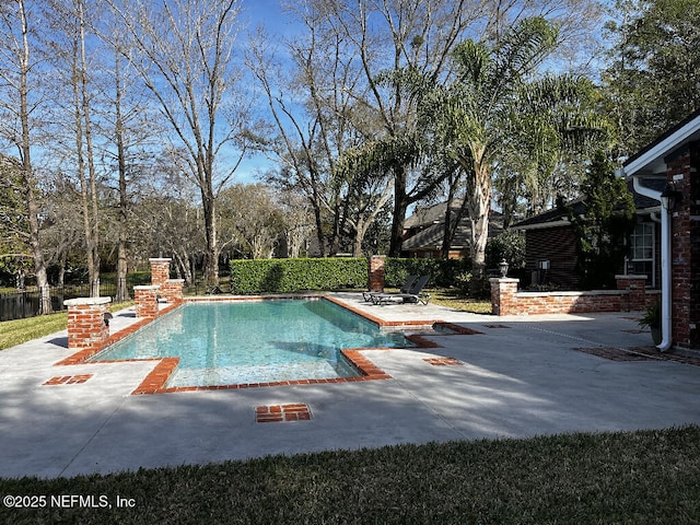 view of pool featuring a fenced in pool, a patio, and fence