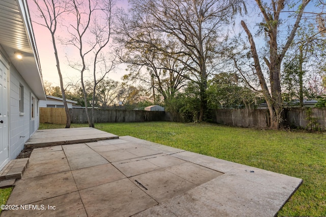 view of yard featuring a patio area and a fenced backyard