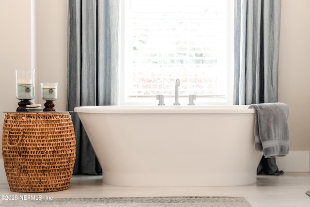 bathroom featuring a freestanding tub