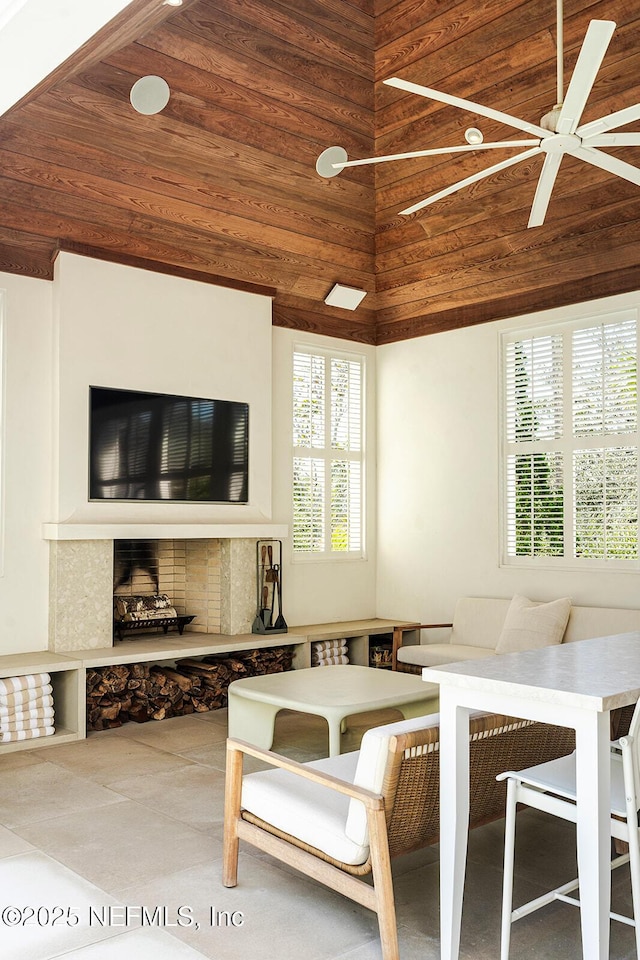 sunroom / solarium featuring lofted ceiling and wooden ceiling