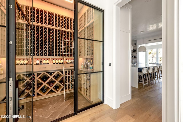 wine cellar with wood finished floors