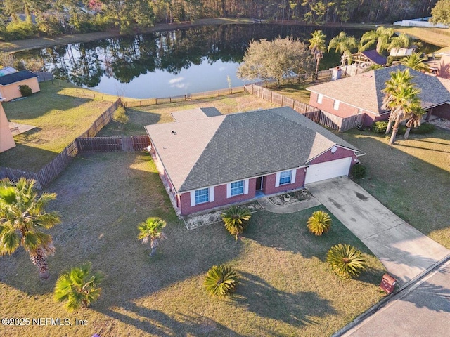 bird's eye view featuring a water view