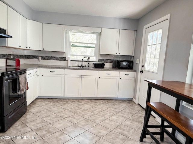 kitchen with black appliances, backsplash, a sink, and a healthy amount of sunlight