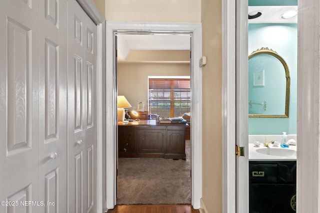24620 Deer Trace Dr, Ponte Vedra Beach, FL 32082 - corridor featuring wood finished floors and a sink