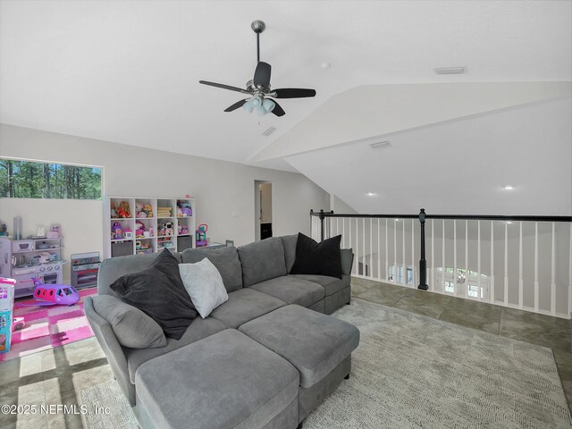 297 S Hampton Club Way, Saint Augustine, FL 32092 - living room featuring vaulted ceiling and ceiling fan