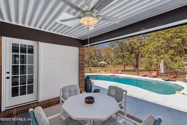 17524 Eagle Bend Blvd, Jacksonville, FL 32226 - view of patio featuring ceiling fan, outdoor dining area, and a fenced in pool