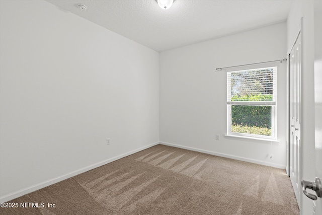 empty room featuring carpet floors, baseboards, and a textured ceiling