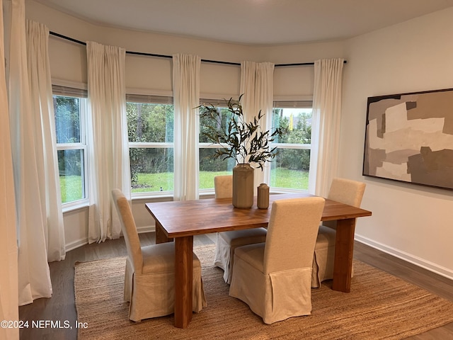 dining space featuring baseboards and wood finished floors