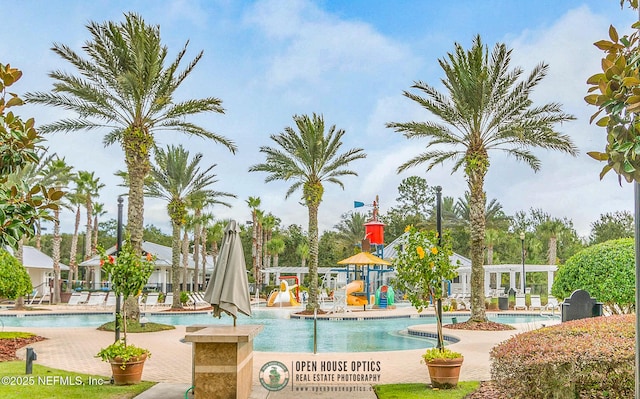 3925 Leatherwood Dr, Orange Park, FL 32065 - view of home's community featuring a swimming pool, a patio area, and a gazebo