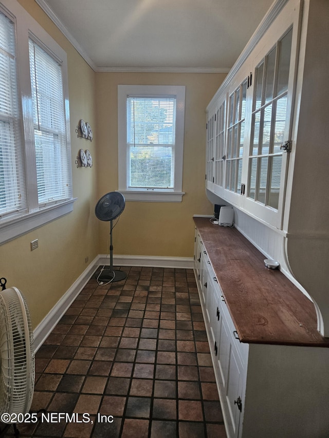 interior space featuring baseboards and ornamental molding