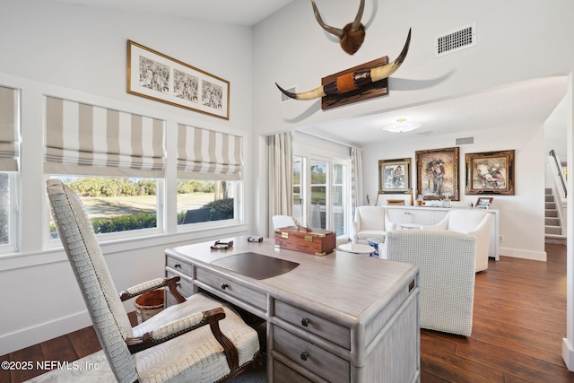 22 Walkers Ridge Dr, Ponte Vedra Beach, FL 32082 - office featuring dark wood-style flooring and a high ceiling