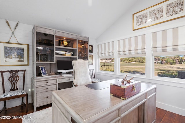 22 Walkers Ridge Dr, Ponte Vedra Beach, FL 32082 - office area featuring vaulted ceiling and dark wood-style flooring