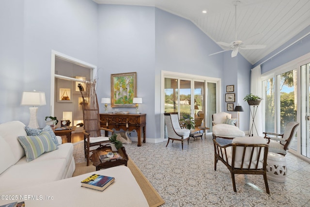 22 Walkers Ridge Dr, Ponte Vedra Beach, FL 32082 - living area featuring high vaulted ceiling and ceiling fan