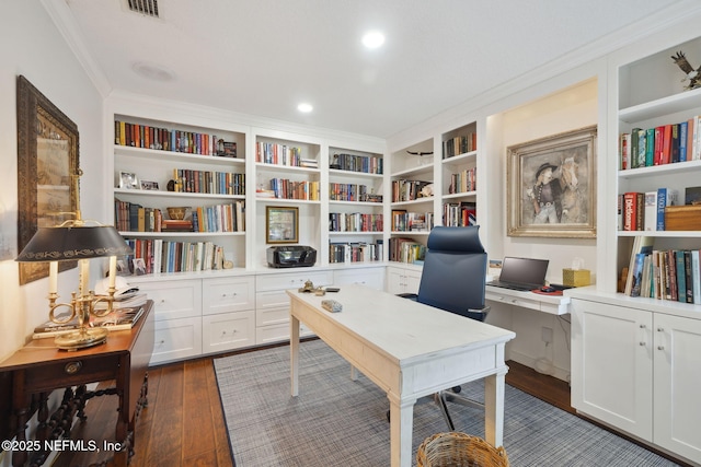 22 Walkers Ridge Dr, Ponte Vedra Beach, FL 32082 - office area with dark wood-type flooring and ornamental molding