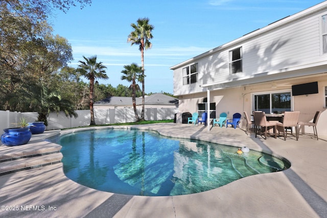 view of swimming pool featuring a patio area, a fenced in pool, and a fenced backyard