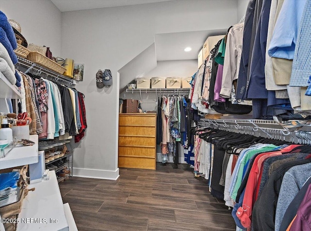 walk in closet featuring wood finished floors