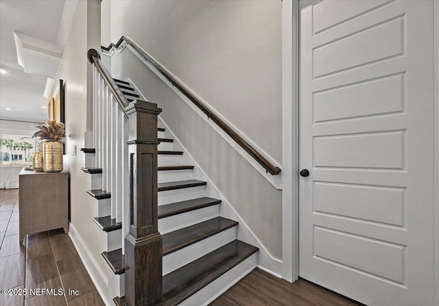 staircase featuring wood finished floors