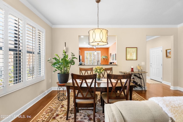 dining room with wood finished floors, baseboards, and a wealth of natural light