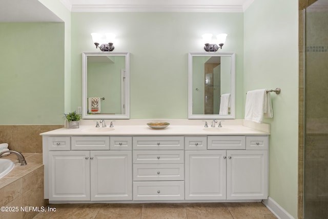 525 3rd St N Unit 303, Jacksonville Beach, FL 32250 - full bathroom with double vanity, ornamental molding, and a sink
