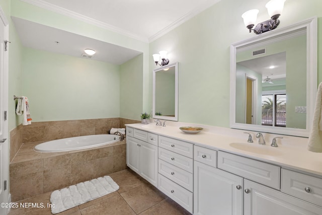 525 3rd St N Unit 303, Jacksonville Beach, FL 32250 - bathroom featuring visible vents, tile patterned floors, a sink, crown molding, and a bath