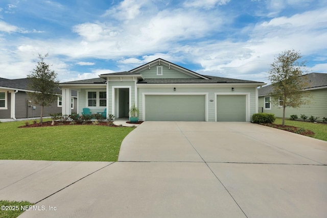 view of front facade with an attached garage, driveway, and a front yard