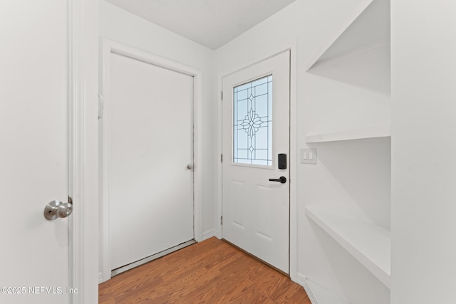 doorway with wood finished floors