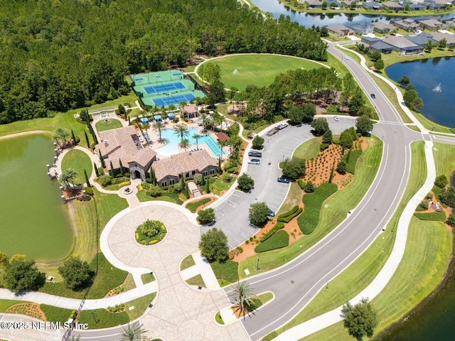 aerial view with a water view