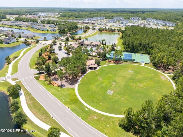 bird's eye view featuring a water view