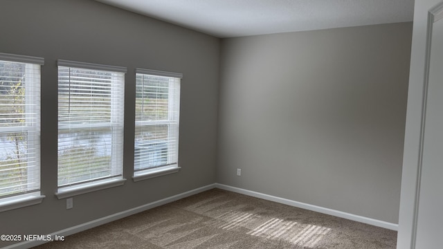 empty room featuring baseboards, a healthy amount of sunlight, and carpet flooring