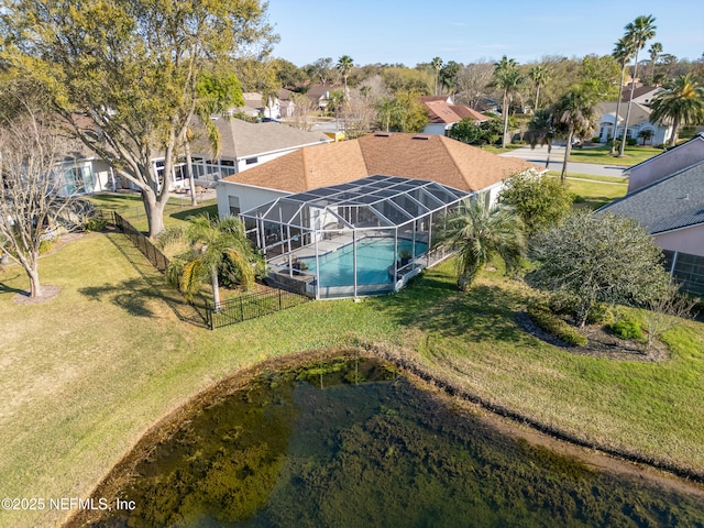 birds eye view of property with a residential view