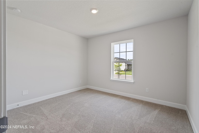 empty room with carpet floors, baseboards, and a textured ceiling