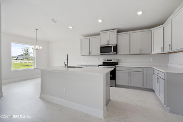 kitchen with marble finish floor, visible vents, appliances with stainless steel finishes, and a sink