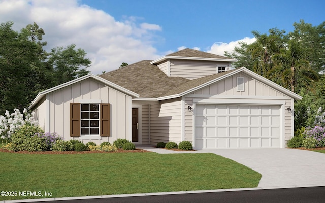 44 Martos Ct, Saint Augustine, FL 32095 - view of front of house with a front yard, board and batten siding, an attached garage, and a shingled roof
