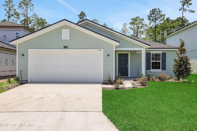 251 Pinzon Pl, Saint Augustine, FL 32095 - single story home with driveway, a front lawn, and a garage