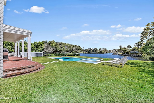 view of yard with a water view