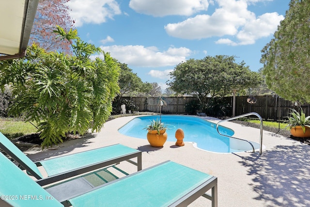 view of pool with a fenced in pool, a patio, and a fenced backyard