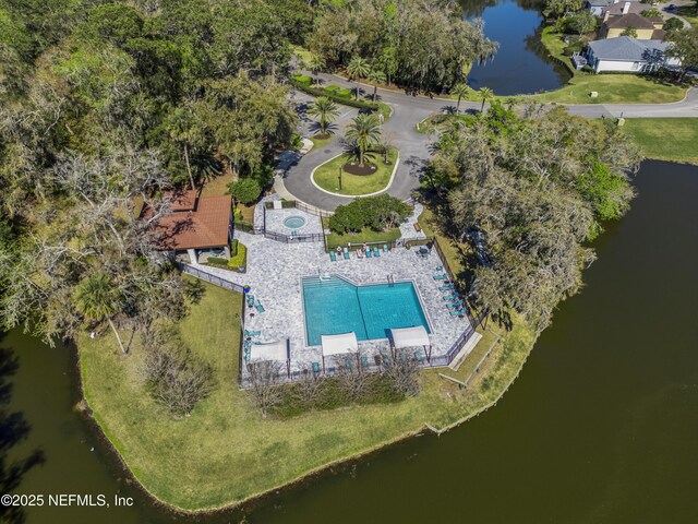 aerial view featuring a water view