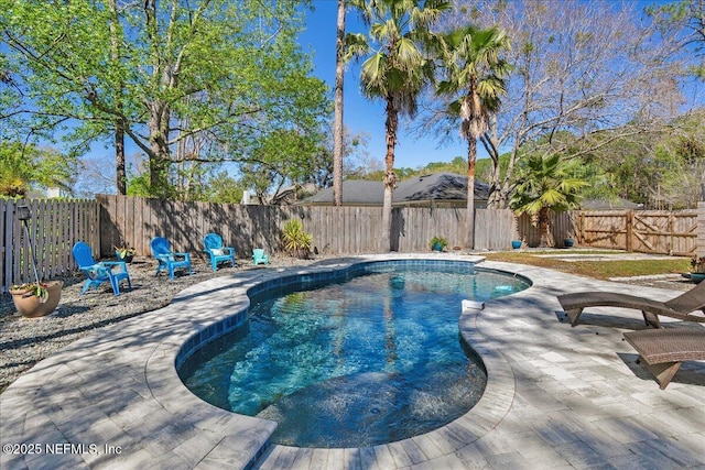 view of pool with a patio, a fenced backyard, and a fenced in pool