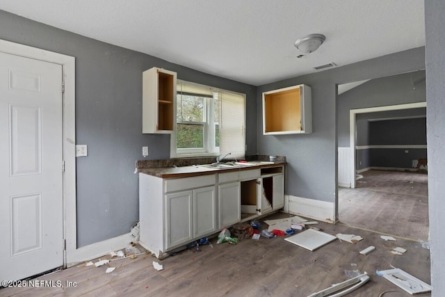 kitchen featuring baseboards, visible vents, and a sink