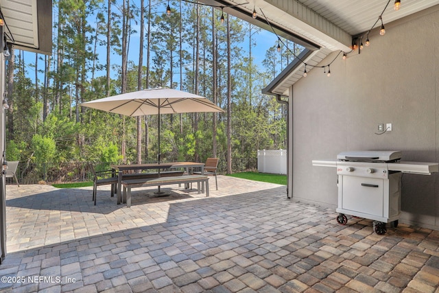 view of patio / terrace featuring grilling area, outdoor dining area, and fence