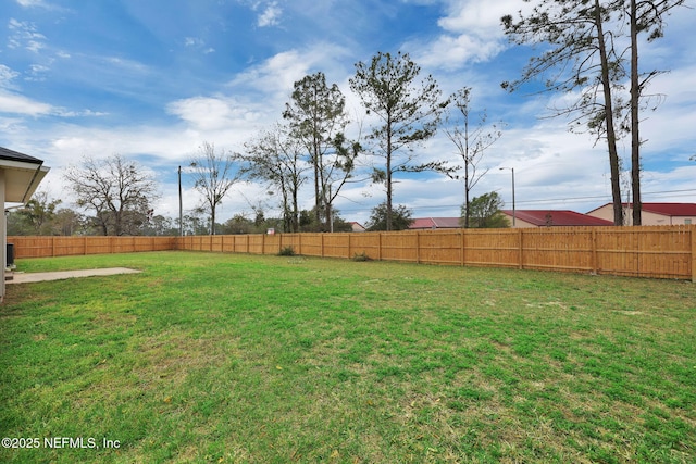 view of yard with a fenced backyard